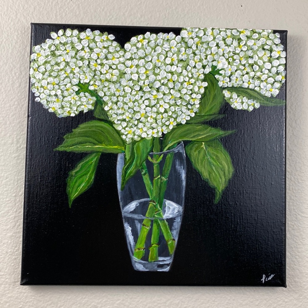 Handmade acrylic painting Hydrangeas.